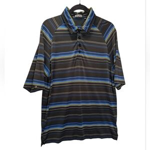 Classic Mike Weir Performance Golf Polo Shirt Striped Blacked & Blue Size M